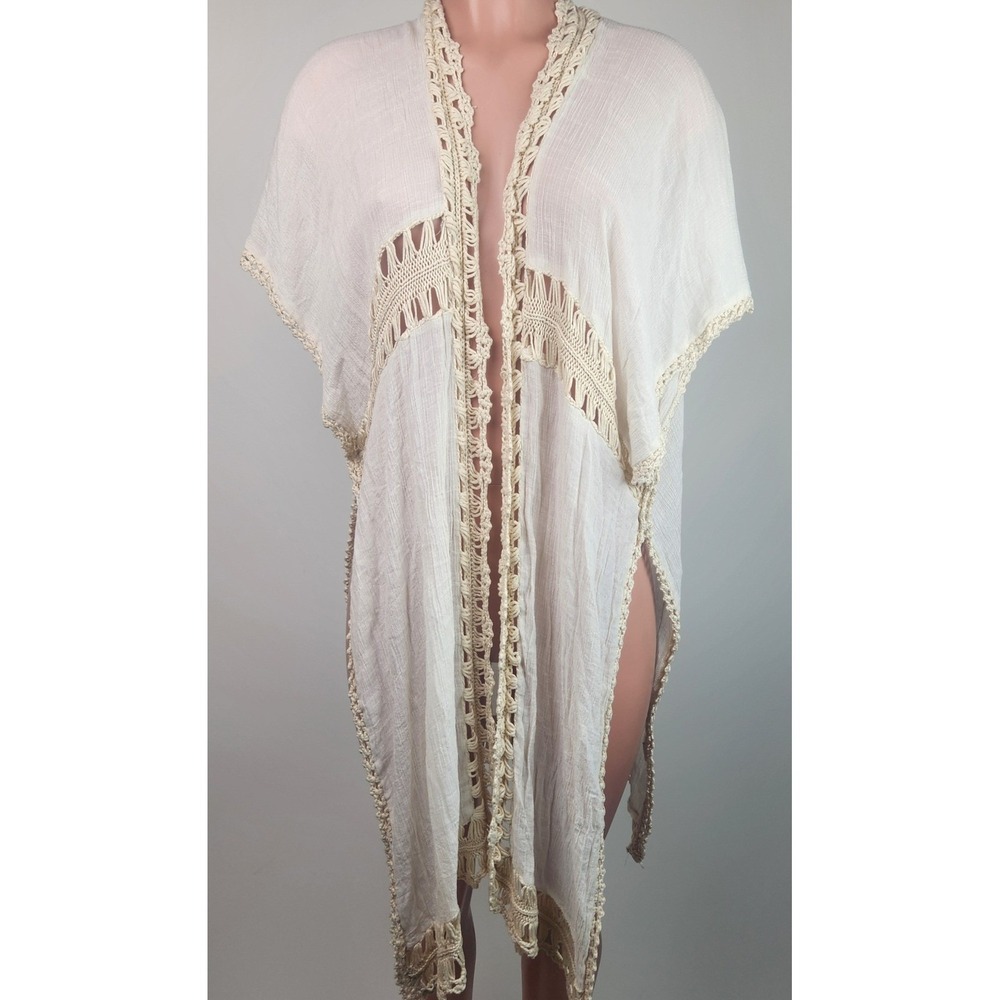Altaird State Crochet Trimmed Kimono Cream Bohemian Resort Festival Size S